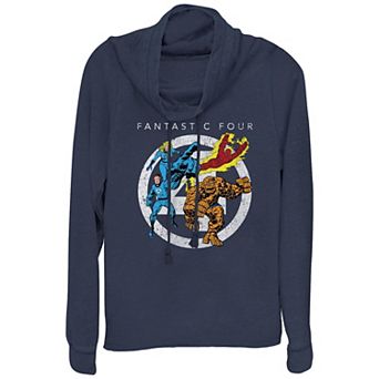 Plus Size Marvel Fantastic Four Classic Poster Cowlneck Graphic Lightweight Long Sleeve