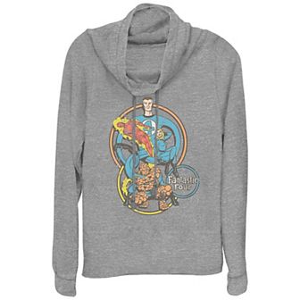Plus Size Marvel Fantastic Four Super Hoops Cowlneck Graphic Lightweight Long Sleeve