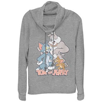 Plus Size Tom & Jerry Happy Pals Poster Cowlneck Graphic Lightweight Long Sleeve
