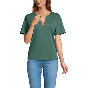 Women's Lands' End Short Sleeve Supima Notch Neck T-shirt