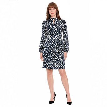 Women's London Times Wrap Skirt Bishop Sleeve Dress