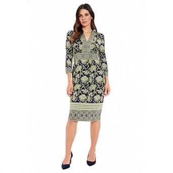 Women's London Times V-Neck Sheath Inset Waist Dress