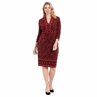 Women's London Times V-Neck Sheath Inset Waist Dress