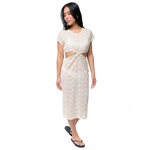 Women's Miken Cut-Out Crochet Midi Dress, Size: Large, Creme Brule
