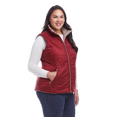 Plus Size Weathercast Reversible Plaid Quilted Vest