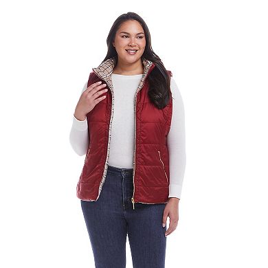 Plus Size Weathercast Reversible Plaid Quilted Vest