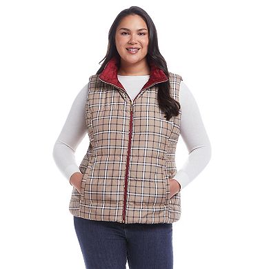 Plus Size Weathercast Reversible Plaid Quilted Vest