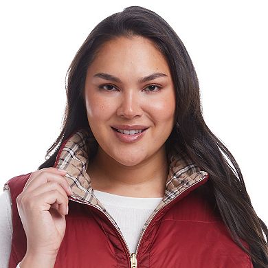 Plus Size Weathercast Reversible Plaid Quilted Vest