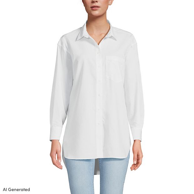Lands End No Iron Women's White Dress Shirts Lands' End Women's No  Iron Button Front Shirt White Target