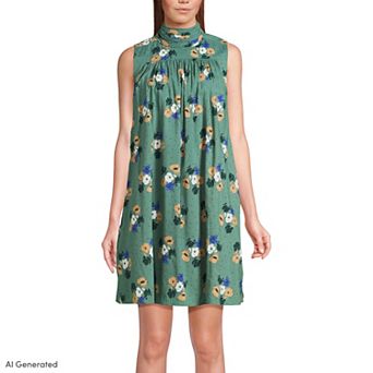 green emerald velvet dress Lands' End Green & White Floral Ruffle Strap Tiered Midi Dress