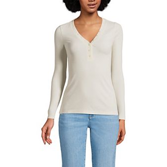 Women's Lands' End Long Sleeve Ribbed Henley Shirt