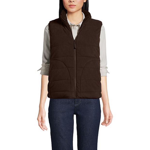 Lands good End Women's Gray Mock Neck Quilted Puffer Vest Size XL