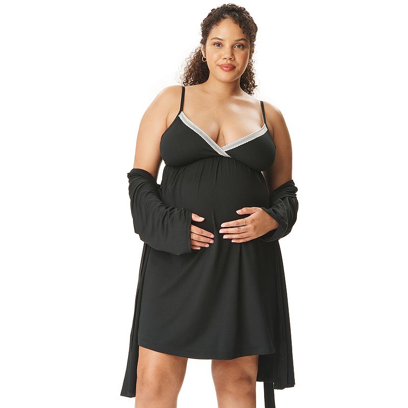 Maternity Motherhood® Robe & Chemise Set, Women's, Size: XS-MAT, Black