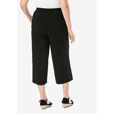 Woman Within Plus Size Pull-On Elastic-Waist Soft Capri