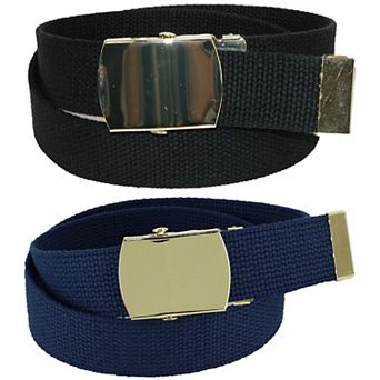 Ctm Kid's Cotton Belt With Brass Military Buckle (pack Of 2 Colors)
