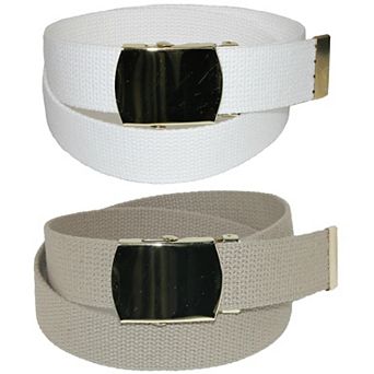 Ctm Kid's Cotton Belt With Brass Military Buckle (pack Of 2 Colors)