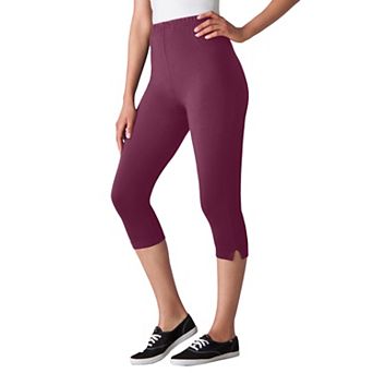 Woman Within Plus Size Petite Stretch-Cotton Knit Pull-On Capri Leggings