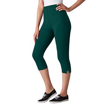 Woman Within Plus Size Petite Stretch-Cotton Knit Pull-On Capri Leggings