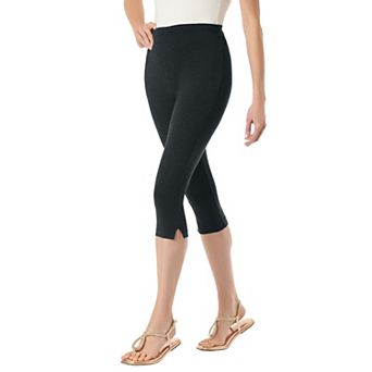 Woman Within Plus Size Petite Stretch-Cotton Knit Pull-On Capri Leggings