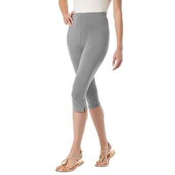 Woman Within Plus Size Petite Stretch-Cotton Knit Pull-On Capri Leggings