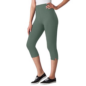 Woman Within Plus Size Petite Stretch-Cotton Knit Pull-On Capri Leggings