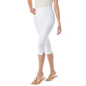 Woman Within Plus Size Petite Stretch-Cotton Knit Pull-On Capri Leggings