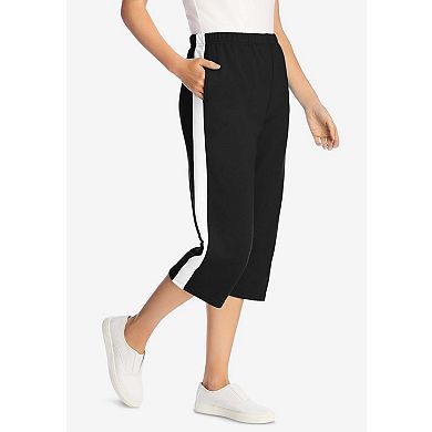 Woman Within Plus Size Petite Side-Stripe Cotton French Terry Capri