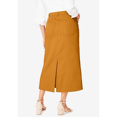 Jessica London Women's Plus Size Classic Cotton Denim Midi Skirt