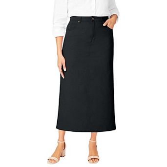 Jessica London Women's Plus Size Classic Cotton Denim Midi Skirt