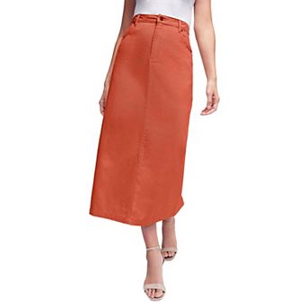 Jessica London Women's Plus Size Classic Cotton Denim Midi Skirt