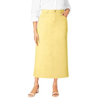Jessica London Women's Plus Size Classic Cotton Denim Midi Skirt