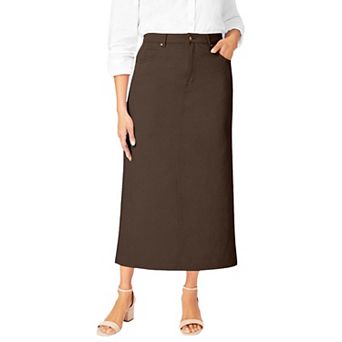 Jessica London Women's Plus Size Classic Cotton Denim Midi Skirt