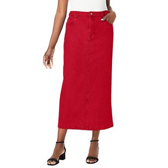 Jessica London Women's Plus Size Classic Cotton Denim Midi Skirt