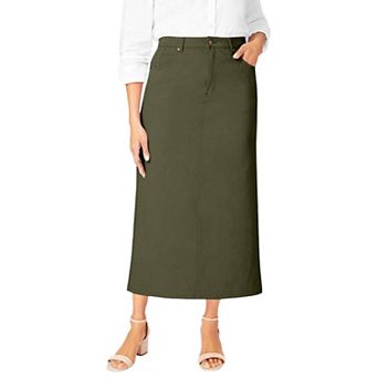 Jessica London Women's Plus Size Classic Cotton Denim Midi Skirt