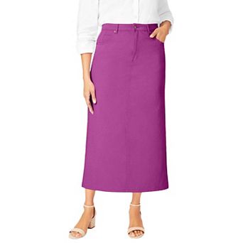 Jessica London Women's Plus Size Classic Cotton Denim Midi Skirt