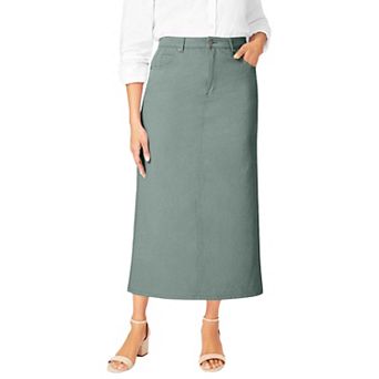 Jessica London Women's Plus Size Classic Cotton Denim Midi Skirt