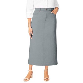 Jessica London Women's Plus Size Classic Cotton Denim Midi Skirt