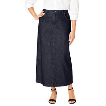 Jessica London Women's Plus Size Classic Cotton Denim Midi Skirt