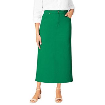 Jessica London Women's Plus Size Classic Cotton Denim Midi Skirt