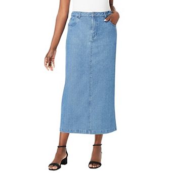 Jessica London Women's Plus Size Classic Cotton Denim Midi Skirt