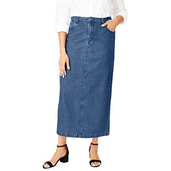 Jessica London Women's Plus Size Classic Cotton Denim Midi Skirt