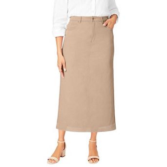 Jessica London Women's Plus Size Classic Cotton Denim Midi Skirt
