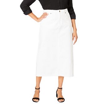 Jessica London Women's Plus Size Classic Cotton Denim Midi Skirt