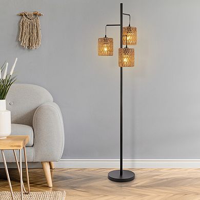 Isla 3-light Mid-century Bohemian Metal/rope Led Floor Lamp