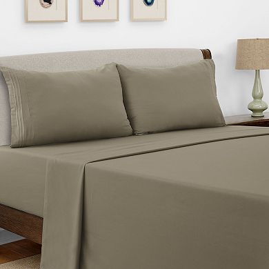 Lux Decor Collection 4 Piece Solid Sheets Luxury Deep Pocket Bed Sheets With Embroidery Pillowcases