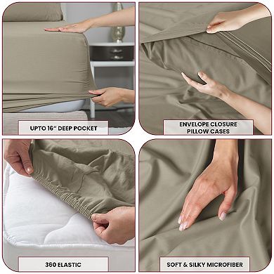 Lux Decor Collection 4 Piece Solid Sheets Luxury Deep Pocket Bed Sheets With Embroidery Pillowcases
