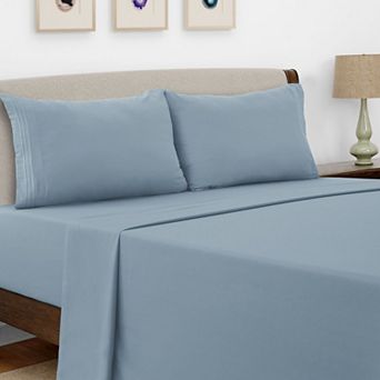 Lux Decor Collection 4 pc Solid Sheets Luxury Deep Pocket Bed Sheets with Embroidery Pillowcases