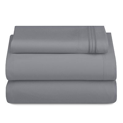 Lux Decor Collection 4 Piece Solid Sheets Luxury Deep Pocket Bed Sheets With Embroidery Pillowcases- Queen Light Grey