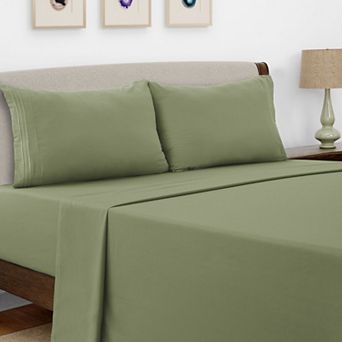 Lux Decor Collection 4 pc Solid Sheets Luxury Deep Pocket Bed Sheets with Embroidery Pillowcases