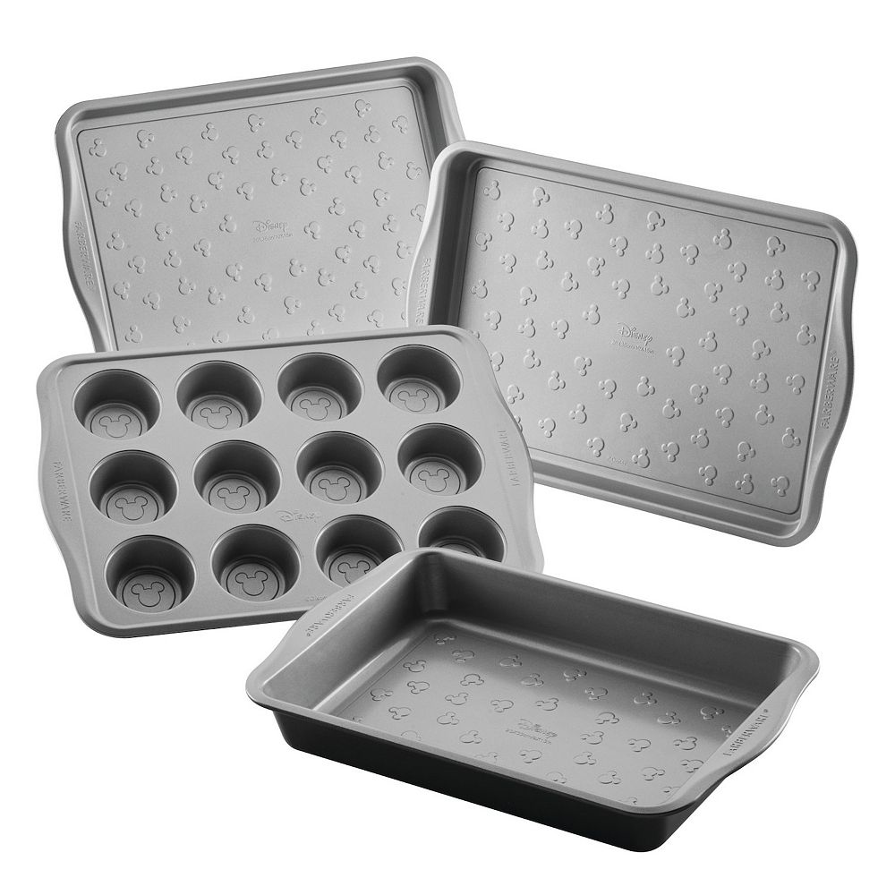 Farberware Disney Bake with Mickey Mouse Cake, Muffin, and Cookie Pan 4-Piece Set, Black